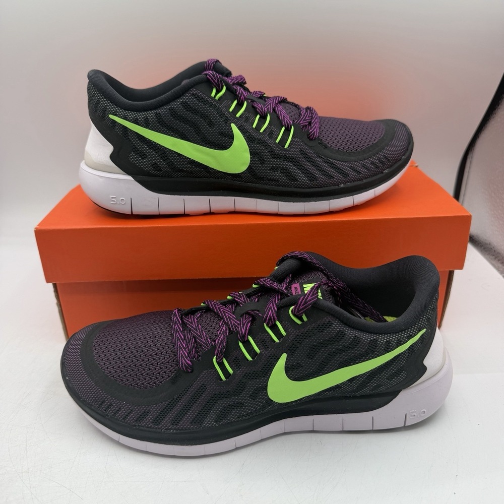 Nike Free 5.0 Running Shoes Womens Sz‎ 6.5 Black/Flash Lime Sneakers 724383-005
